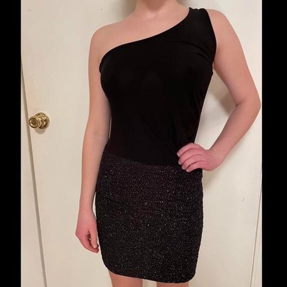 Vtg 90s Homecoming One Shoulder Dress Sparkly - Picture 2 of 7